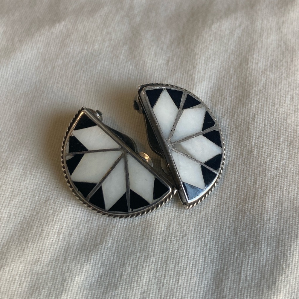 Vintage Silver Native American Clip-On Earrings